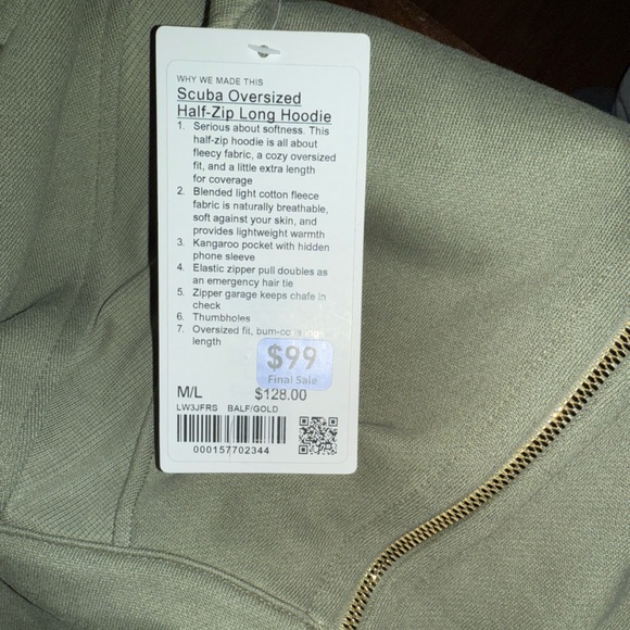 Lululemon Scuba Oversized 1/2 zip full length hoodie Bayleaf/Gold - Picture 8 of 8